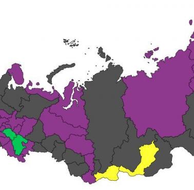 Dominujące religie według praktykujących w poszczególnych regionach Rosji