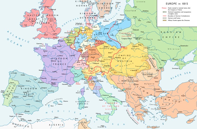 Mapa Europy po Kongresie Wiedeńskim w 1815 roku