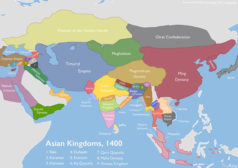 Mapa Azji w 1400 roku n.e.