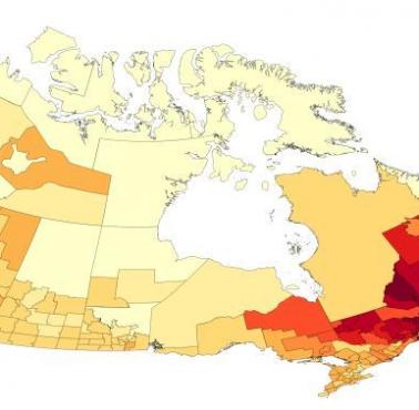 Procent etnicznych Kanadyjczyków według regionów według spisu powszechnego z 2016 roku