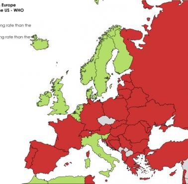 Wskaźnik palenia tytoniu w Europie w porównaniu z USA - WHO 2018