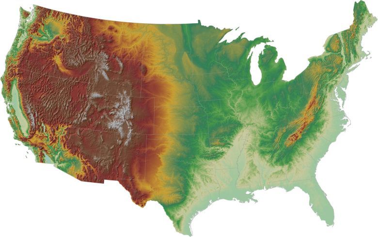 Topograficzna mapa USA