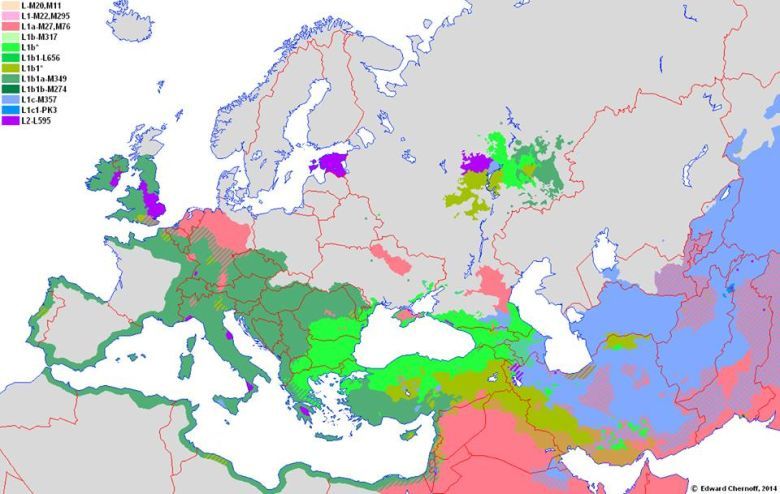 Przybliżone rozmieszczenie haplogrup Y-DNA - Europa, Azja Środkowa