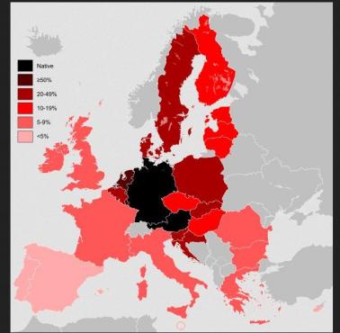 Znajomość języka niemieckiego w poszczególnych europejskich krajach
