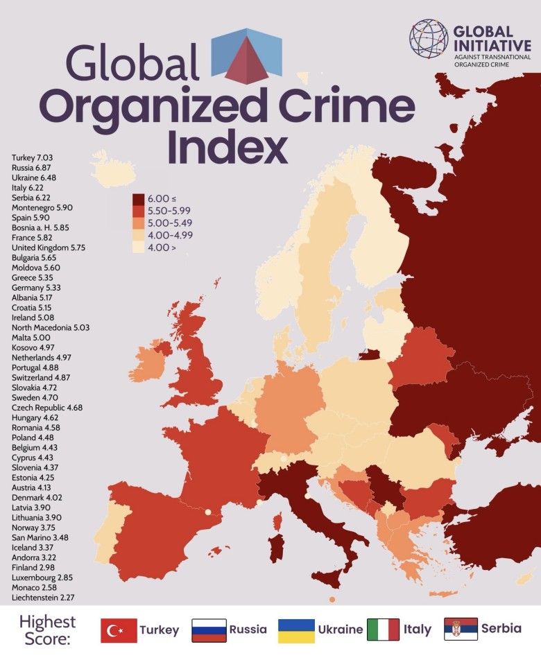 Wskaźnik przestępczości (Crime Index) w Europie, 2023