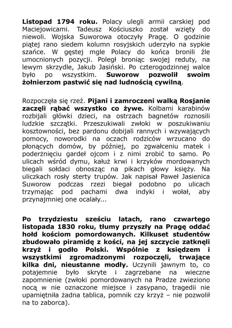 4 listopada 1794 - Moskale dokonali zbrodni ludobójstwa na Polakach, mordując ok. 20 tys. cywili - kobiet, dzieci ...