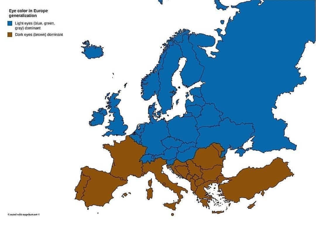 Dominujący kolor oczu w krajach europejskich