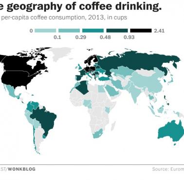 Największe spożycie kawy w przeliczeniu na jednego mieszkańca w poszczególnych państwach świata (w filiżankach na dzień, 2013
