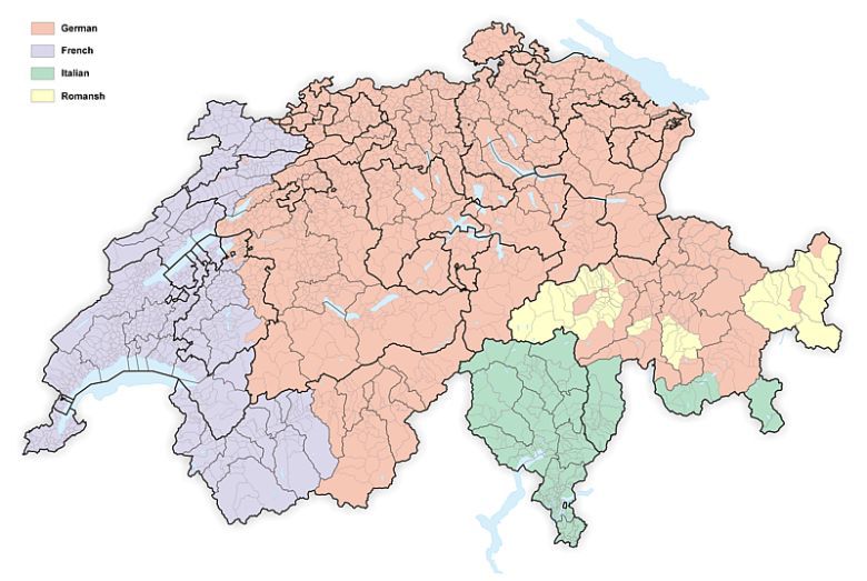 Lingwistyczna mapa Szwajcarii z 2010 roku