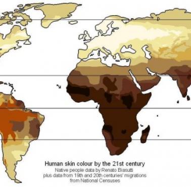 Mapa koloru ludzkiej skóry z odcieniami na świecie