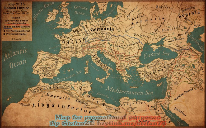 Mapa Imperium Rzymskiego z 104 roku n.e.