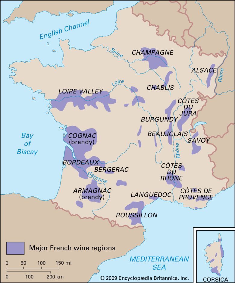 Mapa głównych regionów winiarskich we Francji