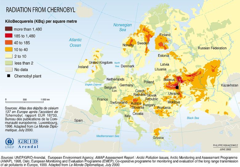 Radioaktywność w poszczególnych europejskich państwach spowodowana awarią w Czarnobylu, 1998-2000