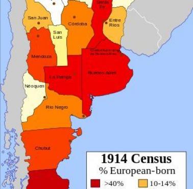 Odsetek Argentyńczyków, która urodziła się w Europie, 1914 