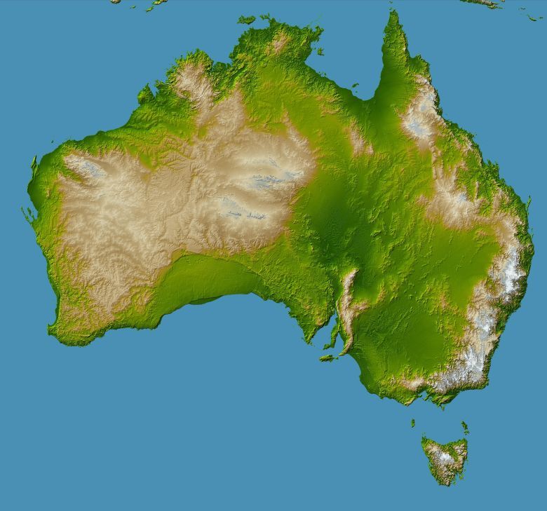 Topograficzna mapa Australii