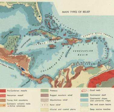 Reliefowa mapa Karaibów (lata 60-te)