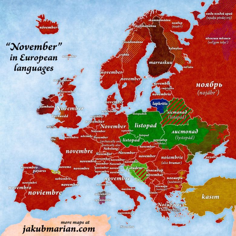 Słowo listopad w różnych europejskich językach