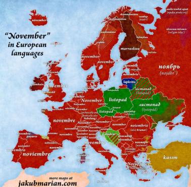 Słowo "listopad" w różnych europejskich językach