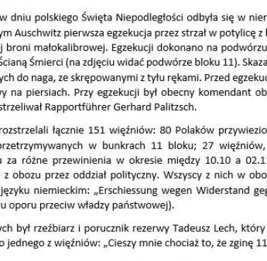 11 listopada 1941, Święto Niepodległości w niemieckim obozie Auschwitz odbyła się pierwsza egzekucja przez strzał w potylicę ...