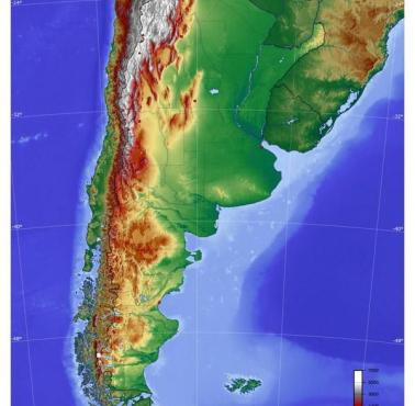 Topograficzna mapa południowej części Ameryki Południowej