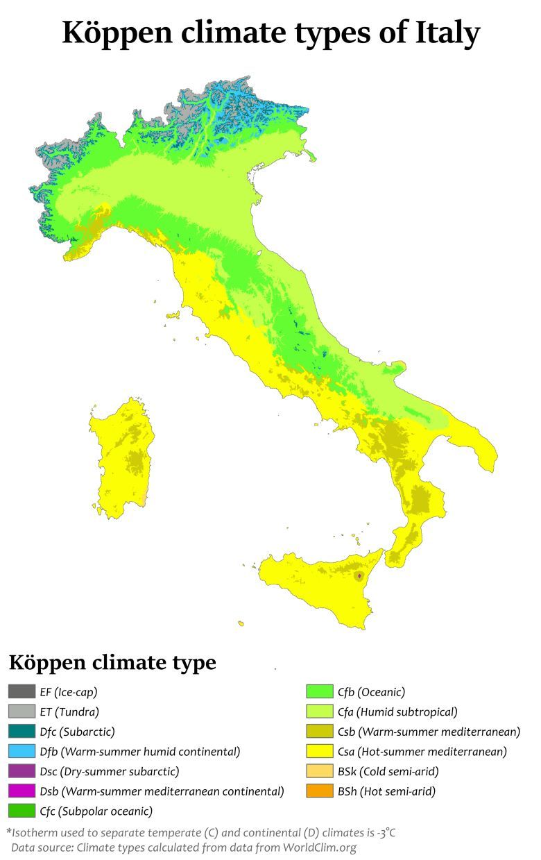Klasyfikacja klimatów Köppena we Włoszech