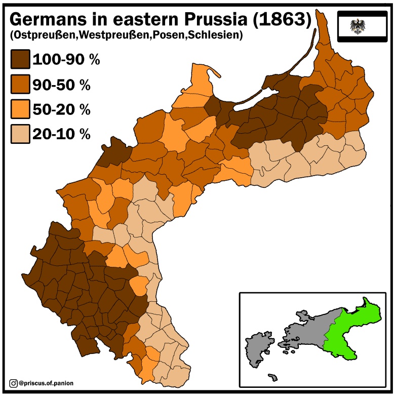 Mapa etniczna, Niemcy w Prusach Wschodnich w 1863