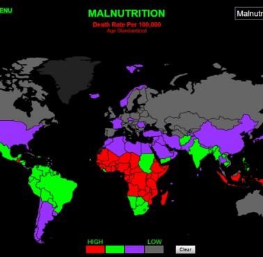 Odsetek śmierci na świecie spowodowanych niedożywieniem