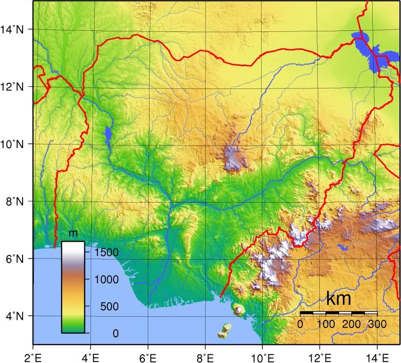 Mapa topograficzna delty Nigru