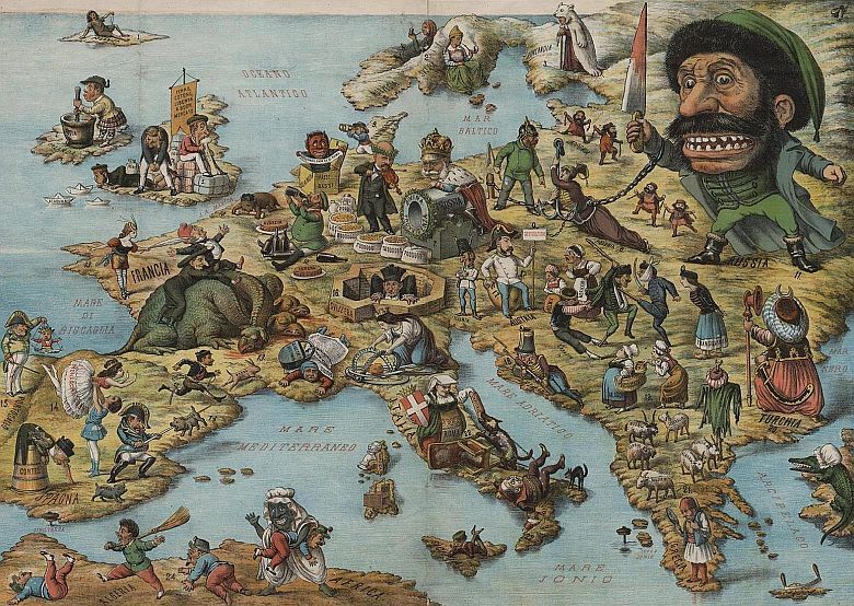 XIX-wieczna, satyryczna mapa Europy