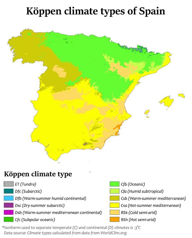 Klasyfikacja klimatów Köppena w Hiszpanii