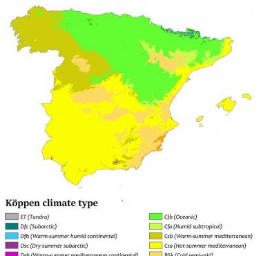 Klasyfikacja klimatów Köppena w Hiszpanii