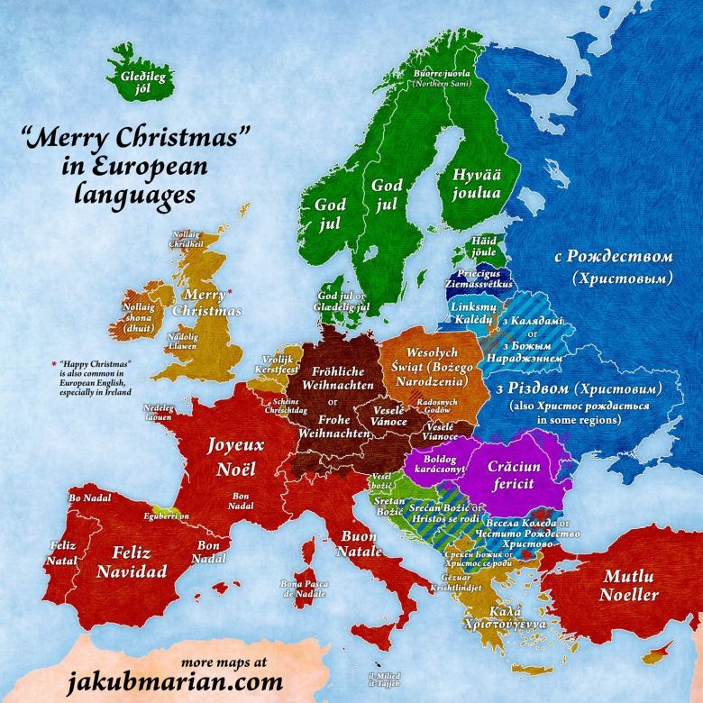 Słowo Wesołych Świąt w różnych europejskich językach