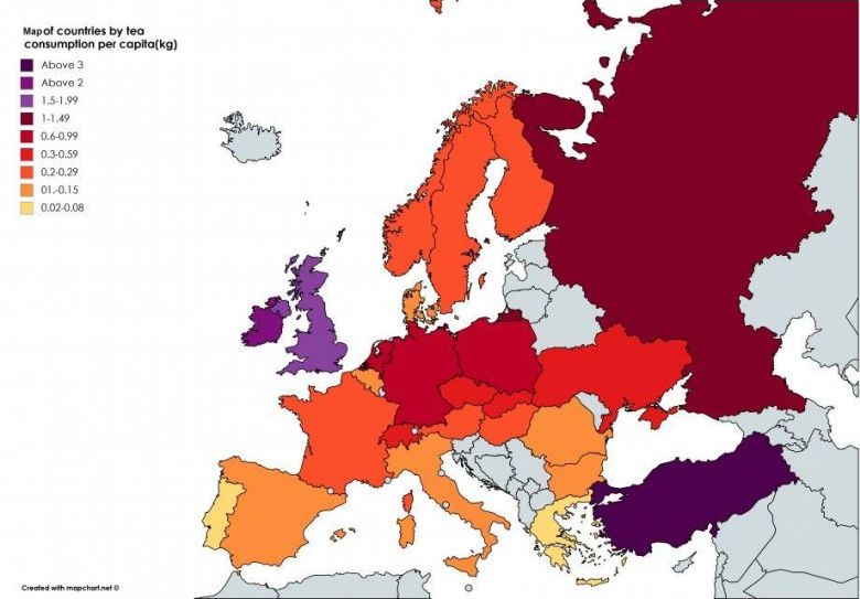 Roczne spożycie herbaty w Europie (w kilogramach na osobę)