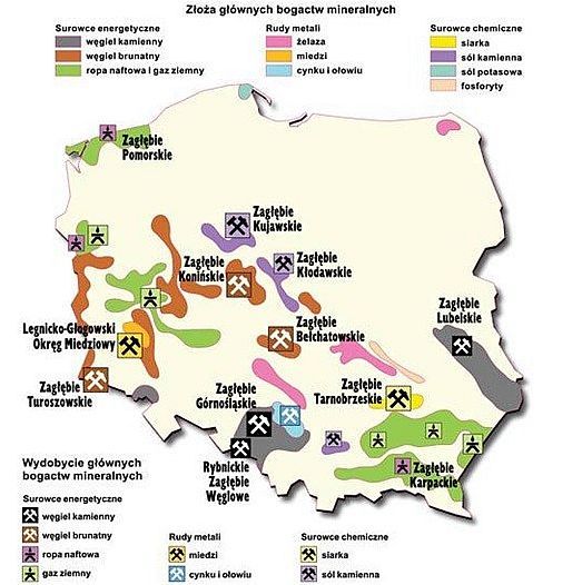 Złoża głównych bogactw mineralnych Polski