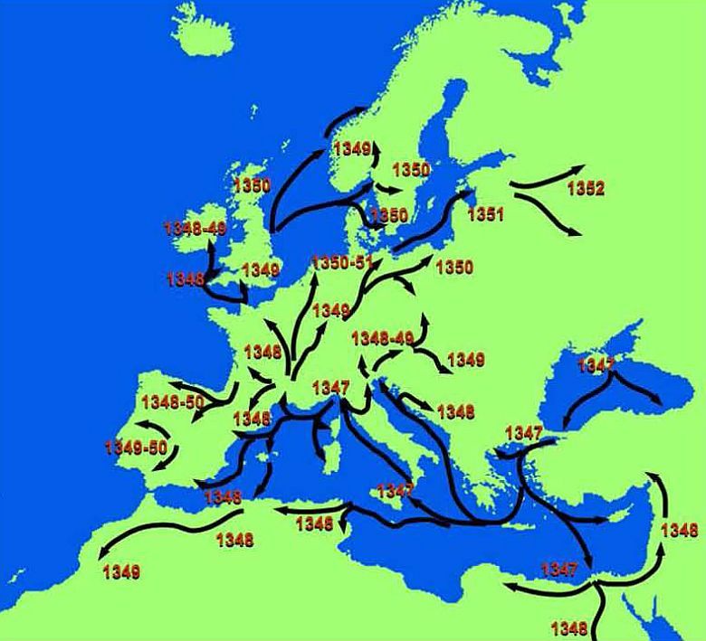 Mapa tras handlowych w Europie w XIV wieku