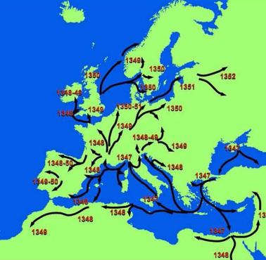 Mapa tras handlowych w Europie w XIV wieku