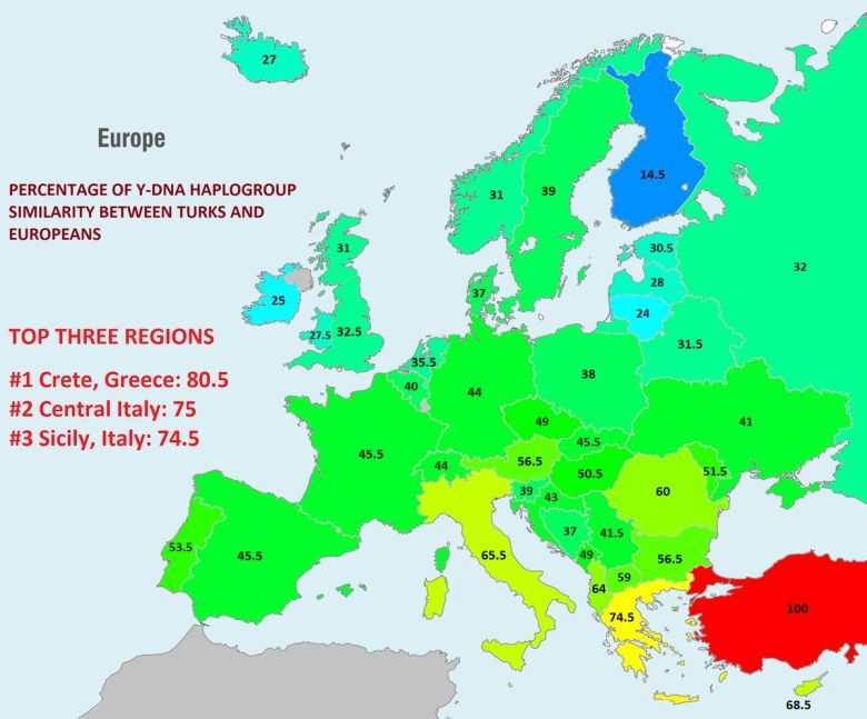 Podobieństwo Y-DNA między Turkami a europejczykami