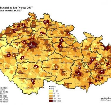 Gęstość zaludnienia Czech, 2007