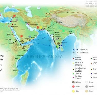 Szlaki handlowe z basenu Morza Śródziemnego na Ocean Indyjski w I wiek n. e.