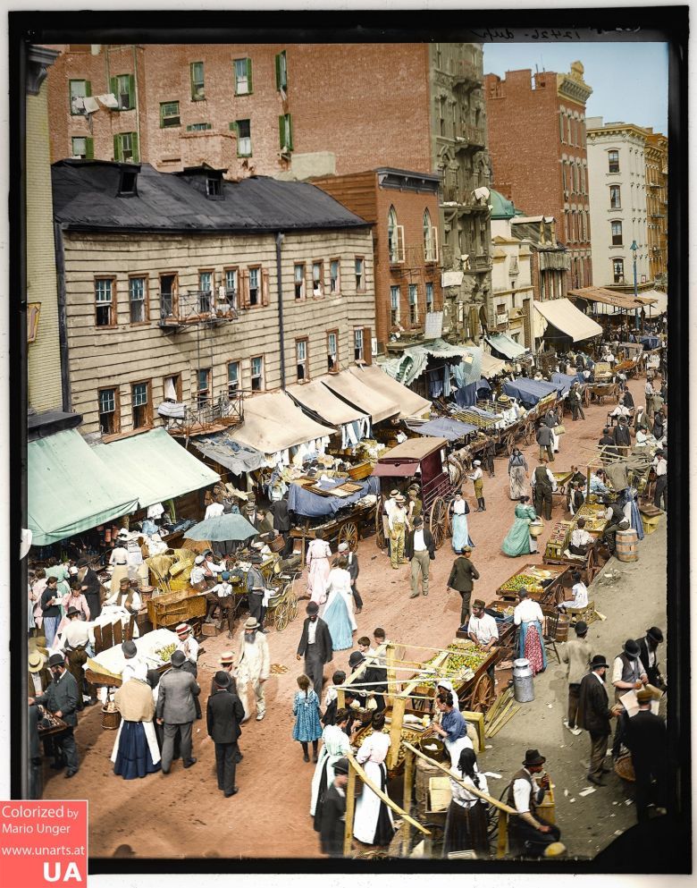 Żydowski targ w Nowym Jorku, dzielnica Upper East Side, 1895