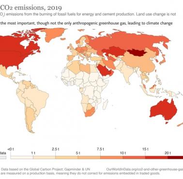 Emisja CO2 na osobę na świecie w 2019 roku