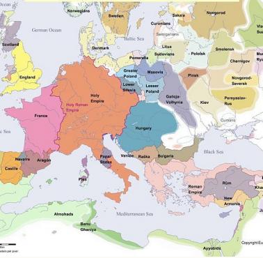 Mapa Europy w 1200 roku