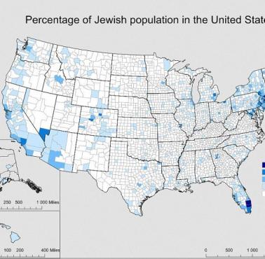 Odsetek ludności żydowskiej w Stanach Zjednoczonych według powiatu, dane 2000