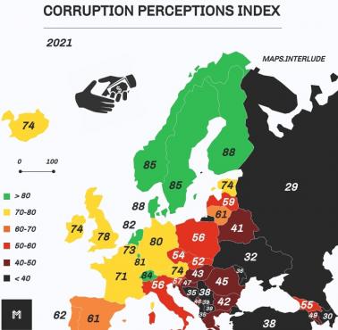 Wskaźnik postrzegania korupcji w Europie, 2021