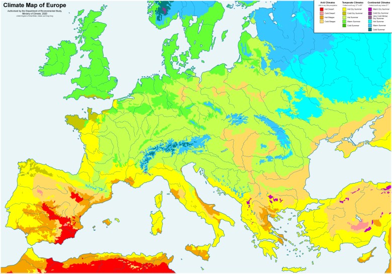 Mapa klimatyczna Europy. Klimat (strefy klimatyczne) Europy, 2020