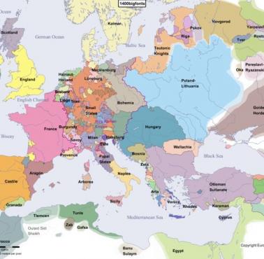Mapa Europy w 1400 roku