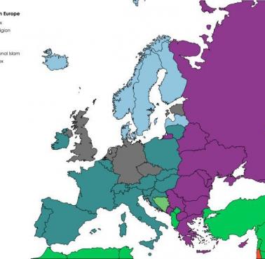 Dominujące religie w poszczególnych państwach europejskich, Azji Mniejszej i Afryce Północnej
