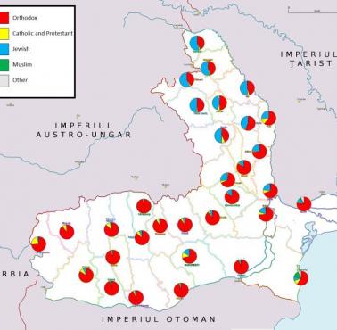 Dominujące religie w poszczególnych regionach Rumunii w 1900 roku