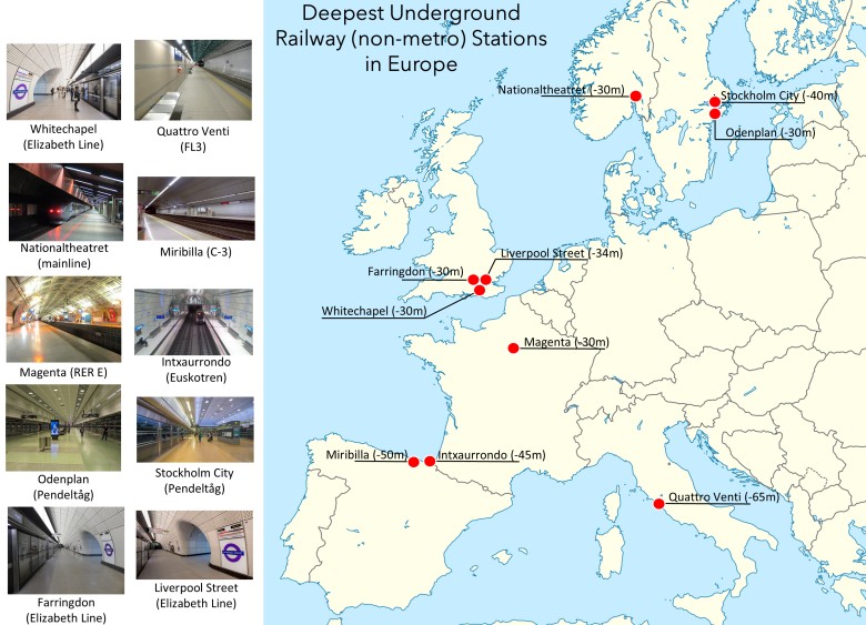 Najgłębsze stacje kolejowe (niebędące stacjami metra) w Europie