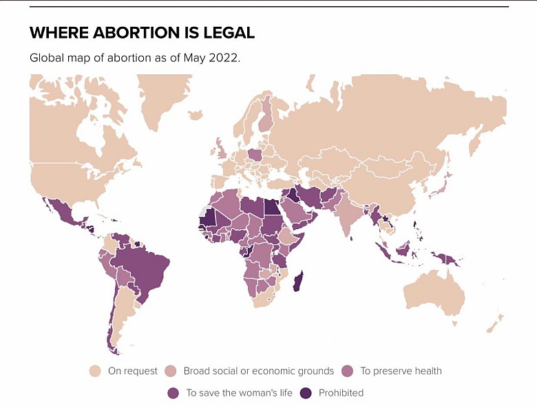Stan prawny aborcji (aborcja) na świecie, stan maj 2022